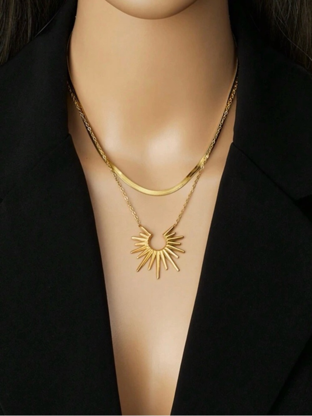 Gold Sunburst Layered Necklace - Elegant Women’s Jewelry